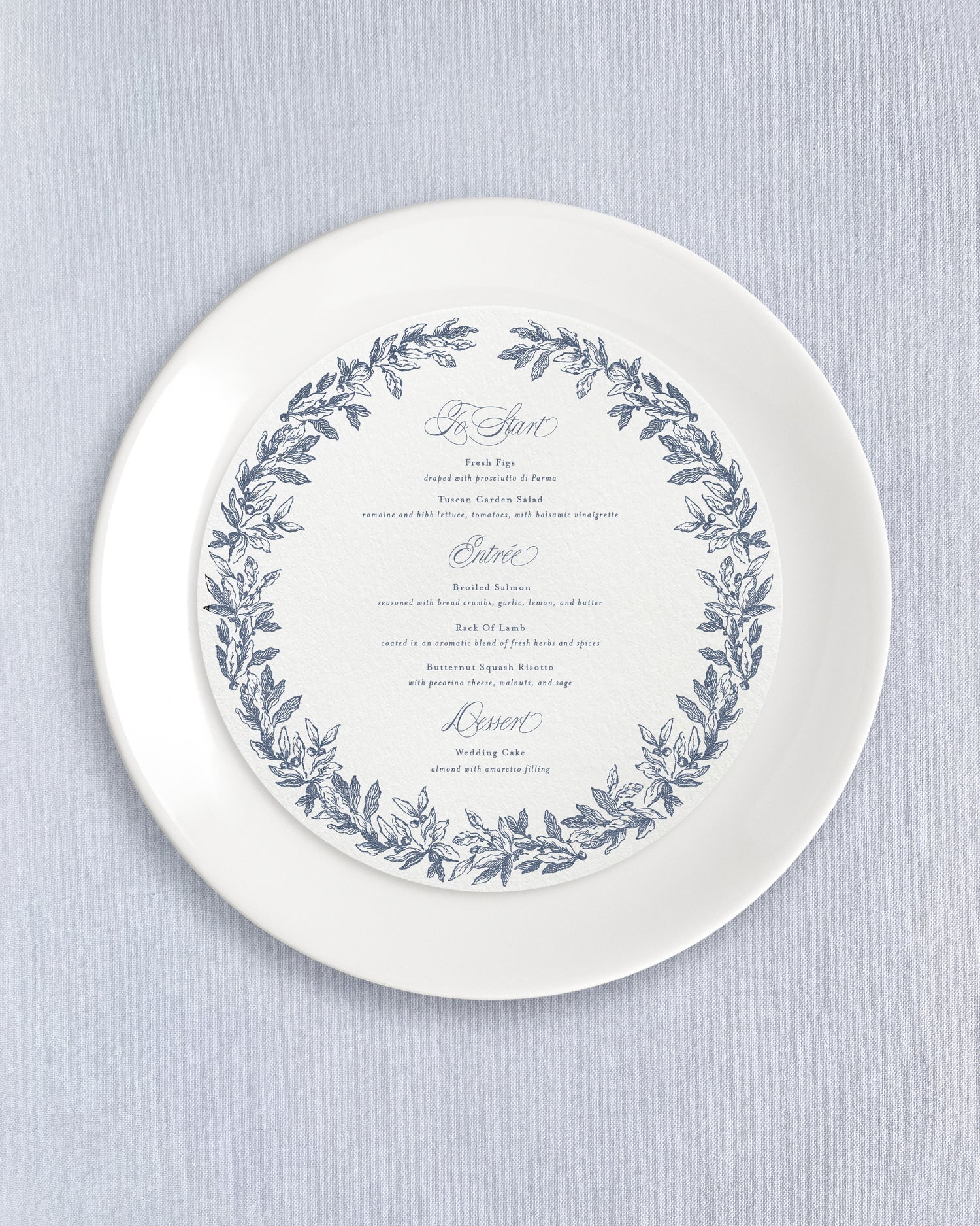 Ophelia Round Dinner Menus Empress Stationery