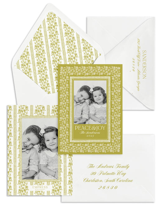 Chartreuse Peace and Joy Holiday Card