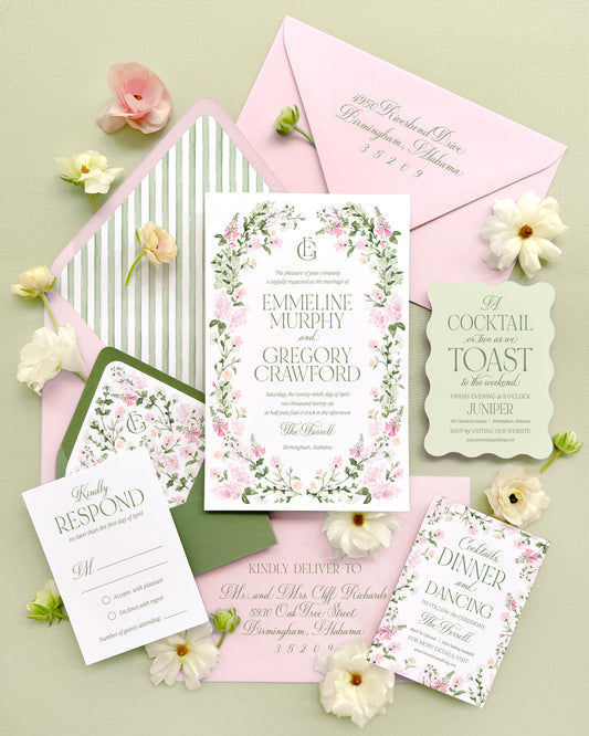 Pink and Green Emmeline Invitation Suite