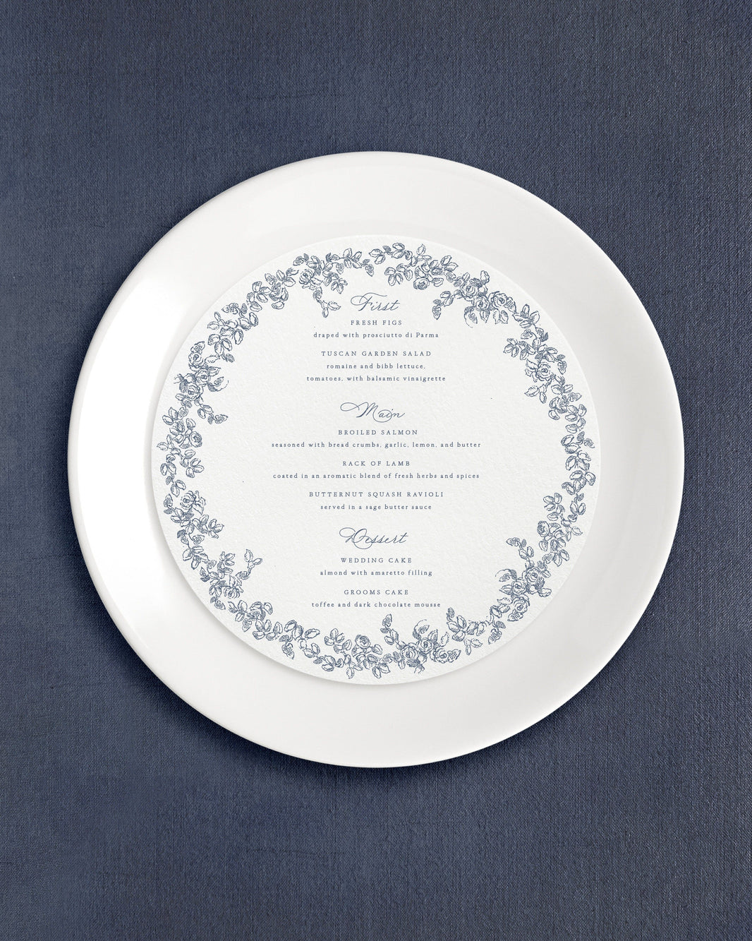 Round Dinner Menus Empress Stationery