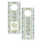 personalized wine bottle tag with a pale blue background, green florals, and green textured stripes by Empress Stationery 